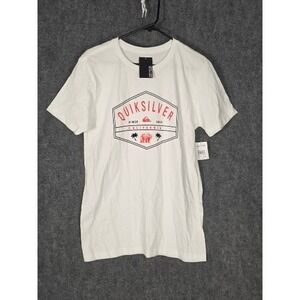 Quiksilver Men Shield Flag Graphic TShirt White Medium Casual Skater Streetwear